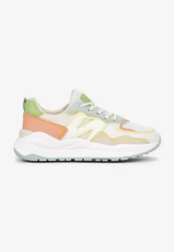 Biało-Pomarańczowe Sneakersy Przed Kostkę Zdobione Przeszyciami Flallesi