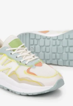 Biało-Pomarańczowe Sneakersy Przed Kostkę Zdobione Przeszyciami Flallesi