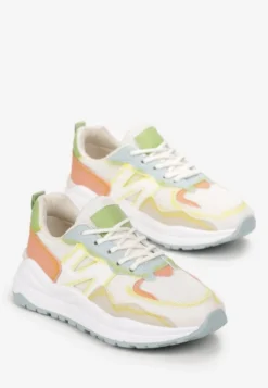 Biało-Pomarańczowe Sneakersy Przed Kostkę Zdobione Przeszyciami Flallesi