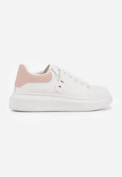 Biało-Różowe Casualowe Sneakersy z Zawieszką Misiem Ulevidia