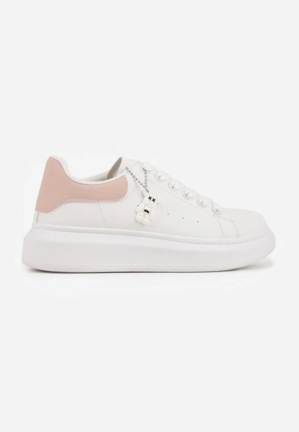 Biało-Różowe Casualowe Sneakersy z Zawieszką Misiem Ulevidia