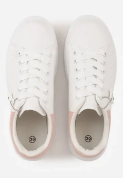Biało-Różowe Casualowe Sneakersy z Zawieszką Misiem Ulevidia
