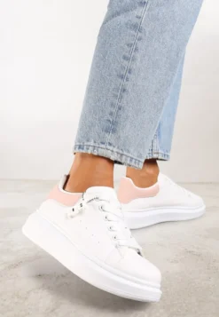 Biało-Różowe Casualowe Sneakersy z Zawieszką Misiem Ulevidia