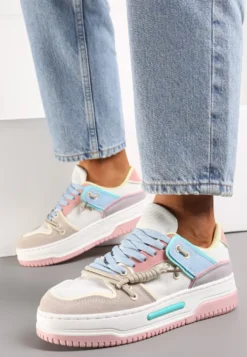 Biało-Różowe Sneakersy na Platformie z Ozdobnymi Sznurówkami Aqara