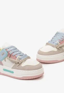 Biało-Różowe Sneakersy na Platformie z Ozdobnymi Sznurówkami Aqara