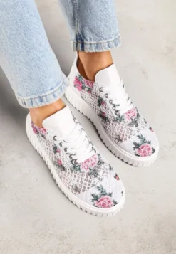 Biało-Różowe Sneakersy Vices na Platformie z Ażurową Cholewką Lumerise