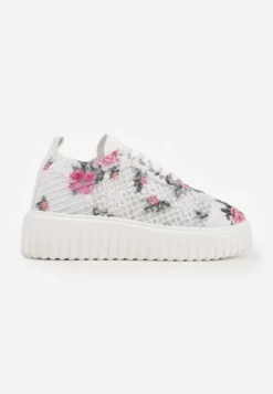 Biało-Różowe Sneakersy Vices na Platformie z Ażurową Cholewką Lumerise