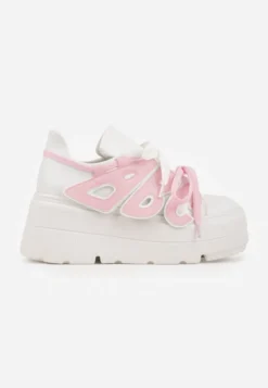 Biało-Różowe Sneakersy Vices na Płaskiej Podeszwie z Geometryczną Aplikacją Nelenith