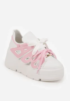 Biało-Różowe Sneakersy Vices na Płaskiej Podeszwie z Geometryczną Aplikacją Nelenith