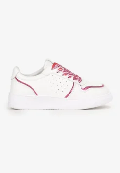 Biało-Różowe Sneakersy z Kolorowymi Sznurówkami i Metalicznymi Wstawkami Lania