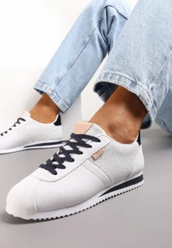 Biało Różowe Sneakersy z Przeszyciami Phyrise