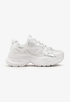 Biało-Srebrne Sneakersy na Masywnej Podeszwie z Siateczką Kubbia