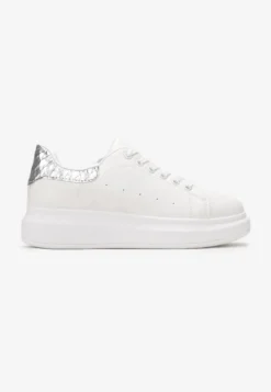 Biało-Srebrne Sneakersy na Niskiej Platformie w Klasycznym Stylu Lucid Dream