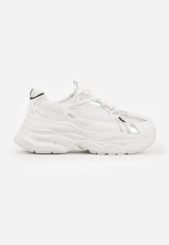 Biało-Srebrne Sneakersy Vices na Platformie Ozdobione Tłoczeniem Natiselle