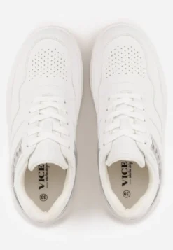 Biało-Srebrne Sneakersy VICES na Platformie Ozdobione Tłoczonym Napisem Berolla