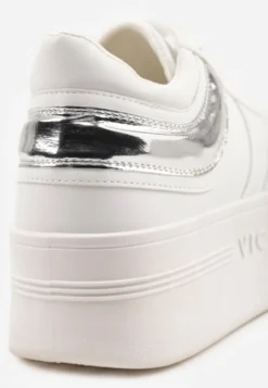 Biało-Srebrne Sneakersy Vices na Platformie z Tłoczonym Napisem ze Sznurowaniem Eanneth