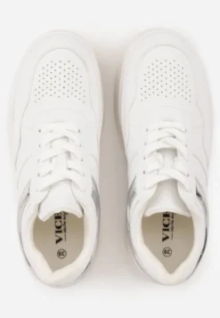 Biało-Srebrne Sneakersy Vices na Platformie z Tłoczonym Napisem ze Sznurowaniem Eanneth