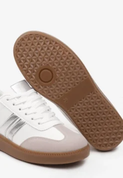 Biało-Srebrne Sznurowane Sneakersy Tenisówki z Kauczukową Podeszwą Gialessa
