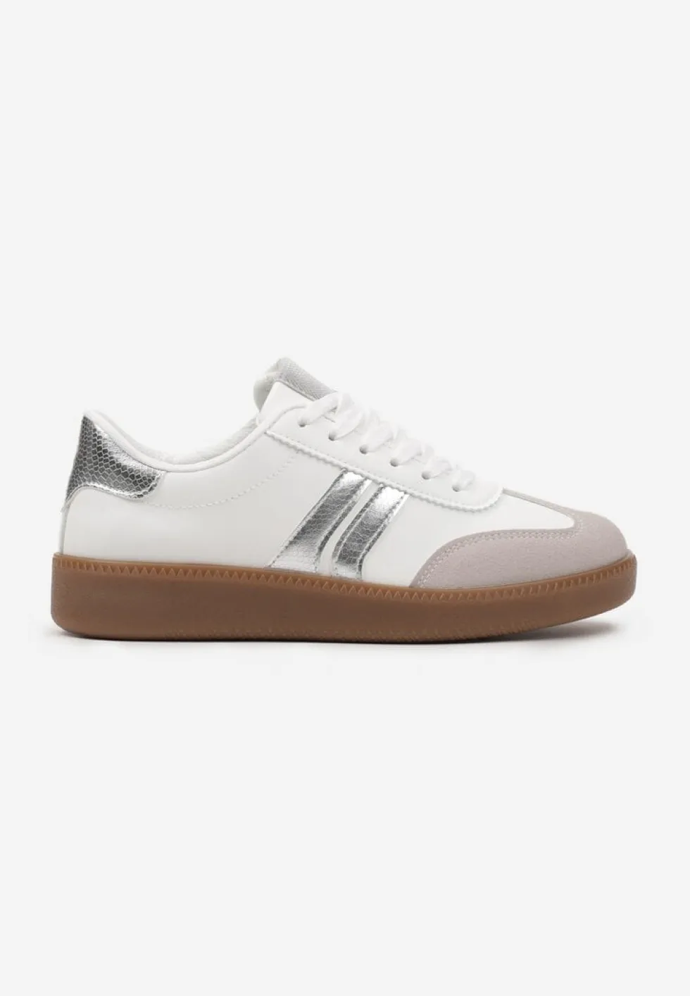 Biało-Srebrne Sznurowane Sneakersy Tenisówki z Kauczukową Podeszwą Gialessa