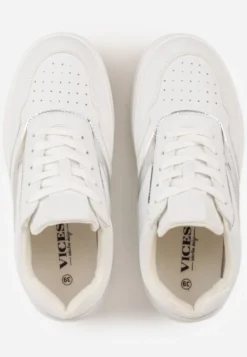Biało-Srebrne Sznurowane Sneakersy Vices na Platformie z Metalicznymi Paskami Neliawen