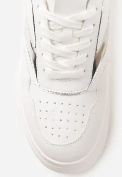 Biało-Srebrne Sznurowane Sneakersy Vices na Platformie z Metalicznymi Paskami Neliawen