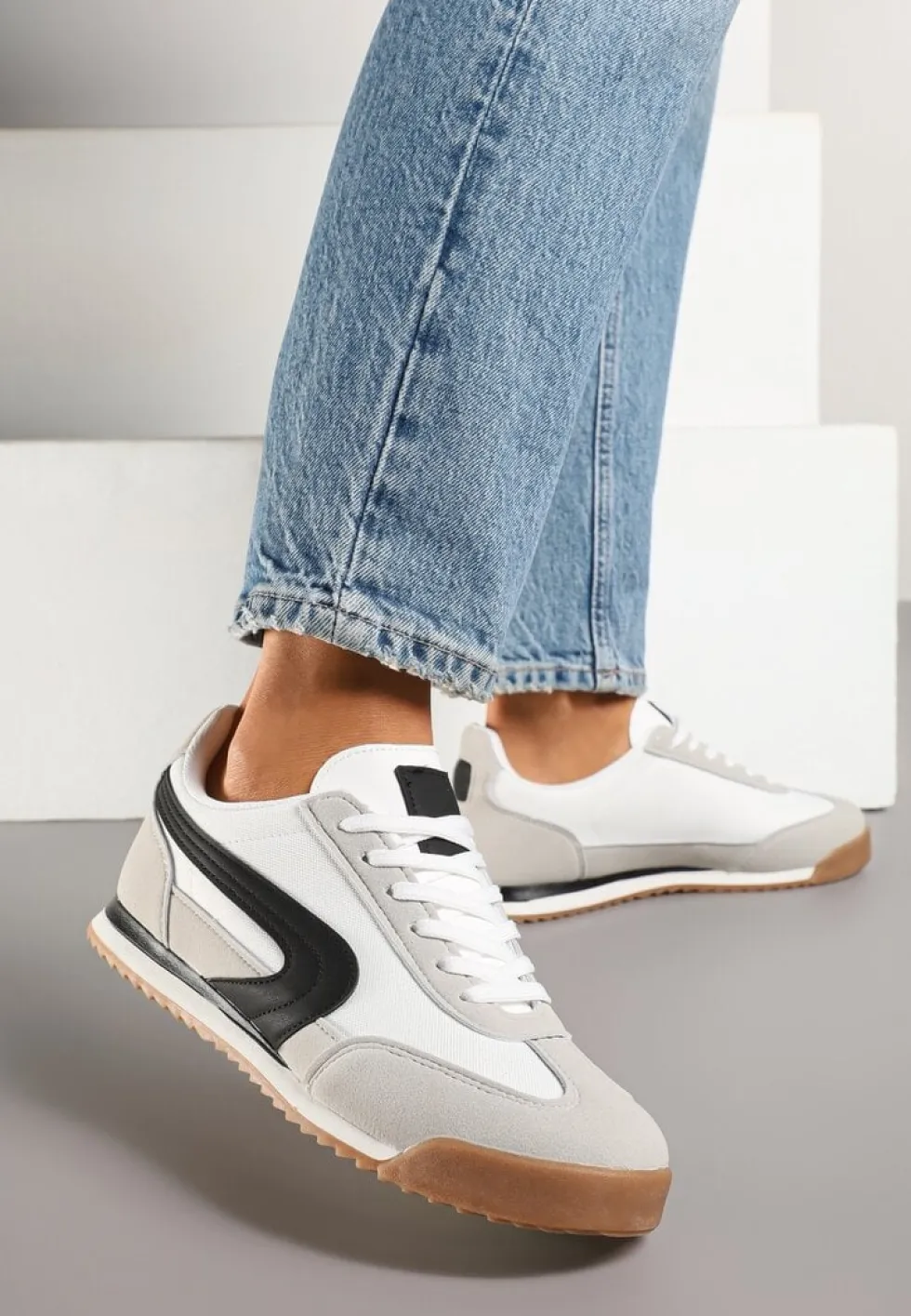 Biało-Szare Basicowe Sneakersy Ellimira