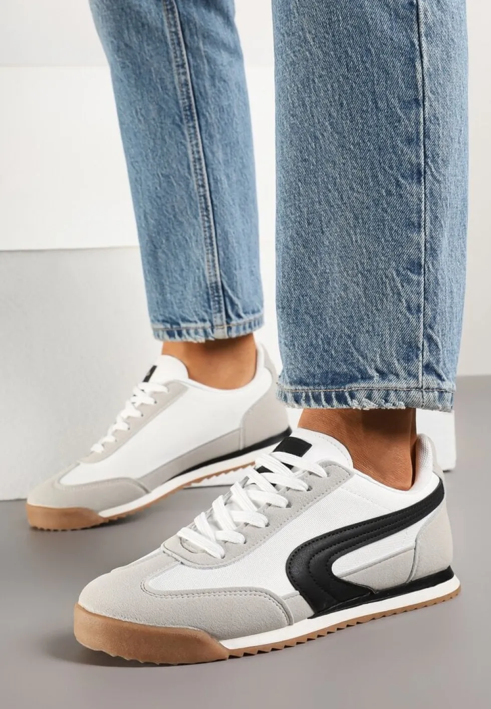 Biało-Szare Basicowe Sneakersy Ellimira