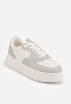 Biało-Szare Casualowe Sneakersy Vices na Niskiej Platformie Torila