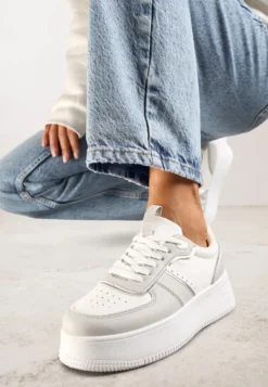 Biało-Szare Casualowe Sneakersy Vices na Niskiej Platformie Torila