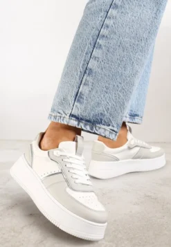 Biało-Szare Casualowe Sneakersy Vices na Niskiej Platformie Torila