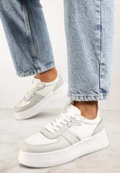 Biało-Szare Casualowe Sneakersy Vices na Niskiej Platformie Torila