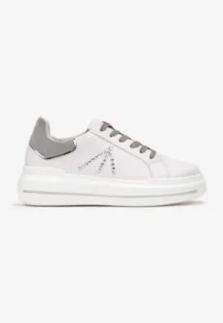 Biało-Szare Sneakersy w Cyrkonie na Grubej Podeszwie Nicala