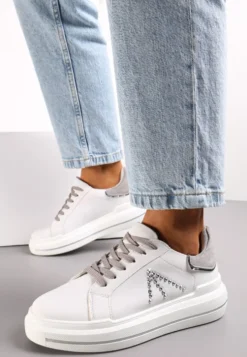 Biało-Szare Sneakersy w Cyrkonie na Grubej Podeszwie Nicala