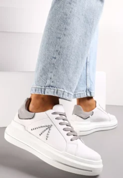 Biało-Szare Sneakersy w Cyrkonie na Grubej Podeszwie Nicala