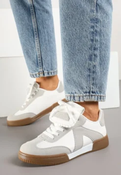 Biało-Szare Sneakersy w Stylu Tenisówek z Szerokim Językiem Alarila