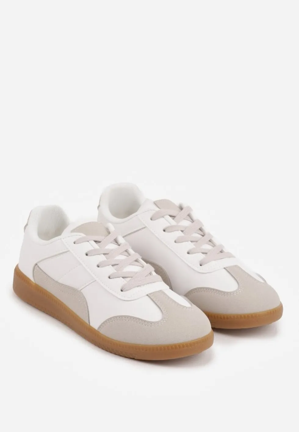 Biało-Szare Sneakersy z Ozdobnymi Przeszyciami przed Kostkę Redala