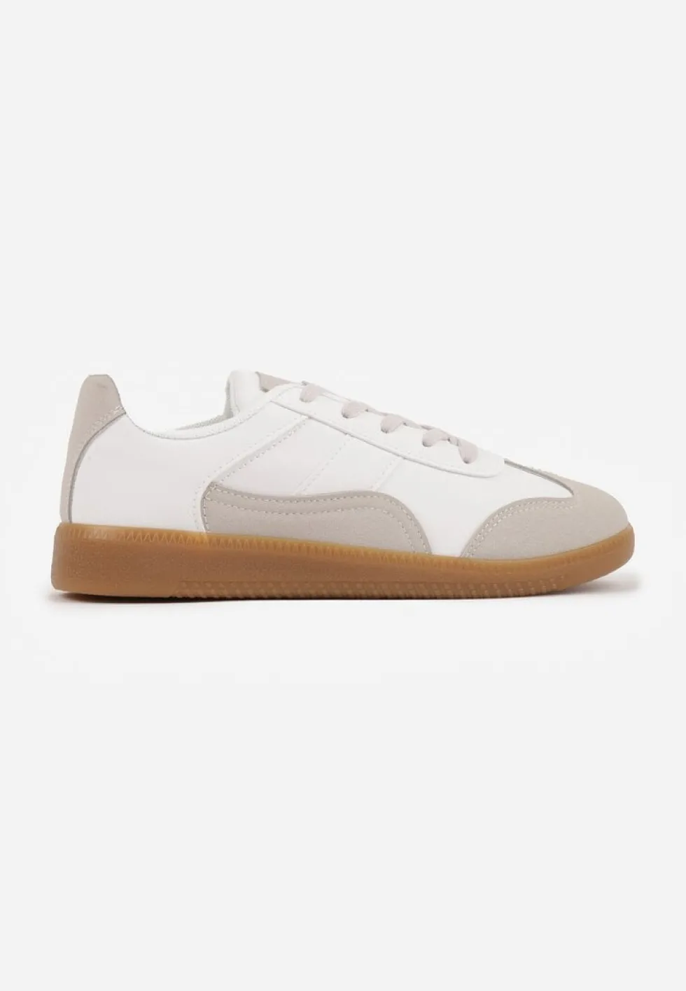 Biało-Szare Sneakersy z Ozdobnymi Przeszyciami przed Kostkę Redala