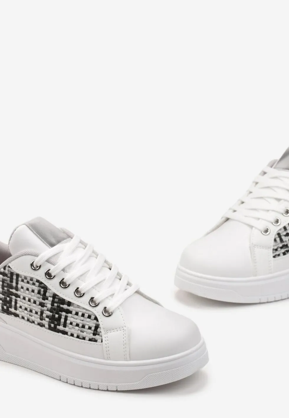 Biało-Szare Sneakersy z Przeplataną Wstawką Olimua