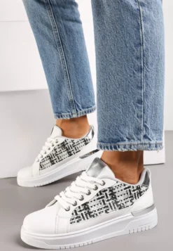 Biało-Szare Sneakersy z Przeplataną Wstawką Olimua