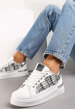 Biało-Szare Sneakersy z Przeplataną Wstawką Olimua