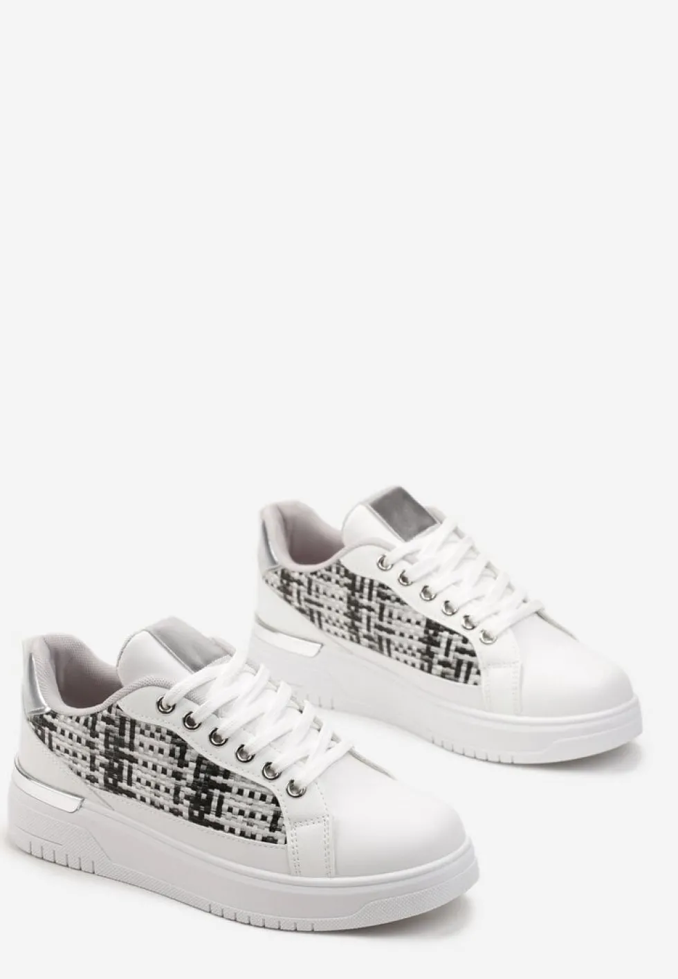 Biało-Szare Sneakersy z Przeplataną Wstawką Olimua