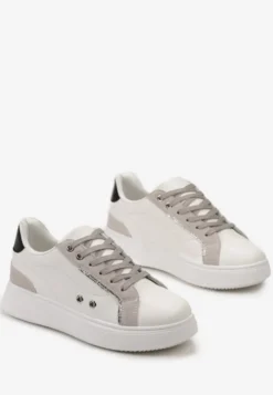 Biało-Szaro Sneakersy z Metalicznymi Wstawkami na Grubej Podeszwie Amoone
