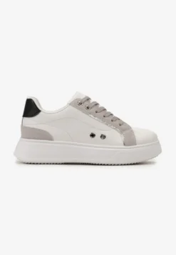 Biało-Szaro Sneakersy z Metalicznymi Wstawkami na Grubej Podeszwie Amoone