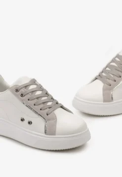 Biało-Szaro Sneakersy z Metalicznymi Wstawkami na Grubej Podeszwie Amoone