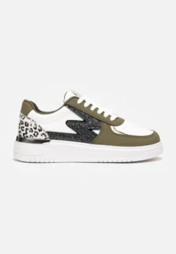 Biało-Zielone Płaskie Sneakersy z Metalową i Brokatową Wstawką Nebritta