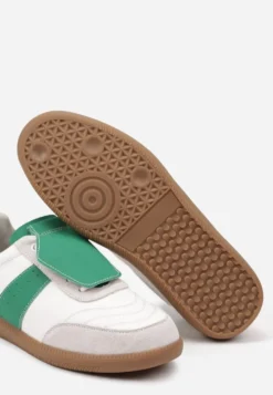 Biało-Zielone Sneakersy na Płaskiej Podeszwie ze Skóry Wykończone Zamszową Wstawką Milirae