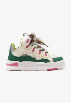 Biało-Zielone Sneakersy na Platformie z Grubymi Kolorowymi Sznurówkami Adrianu