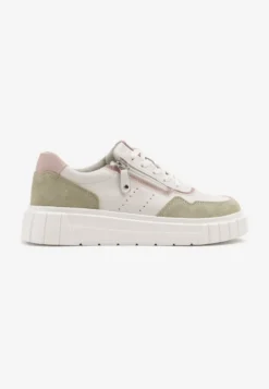 Biało-Zielone Sneakersy ze Skóry Naturalnej z Ozdobnym Suwakiem Tilliraya