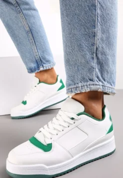 Biało-Zielone Sneakersy z Perforacją na Nosku i Wstawkami na Zapiętku Favisi