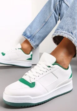 Biało-Zielone Sneakersy z Perforacją na Nosku i Wstawkami na Zapiętku Favisi